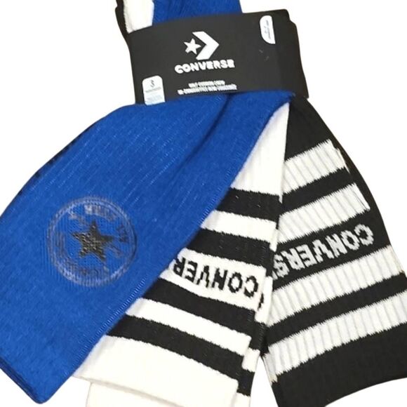 Converse Half Cushion Patch Logo & Stripe Crew Sock- 3PK - Picture 1 of 6